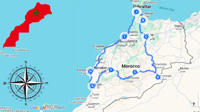 Map of 15 Days Morocco Tour from Tangier