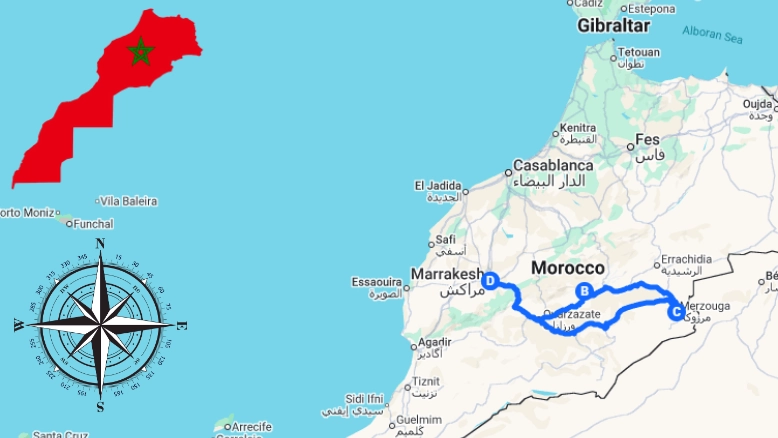 Map of 3 Days Marrakech Desert Tour