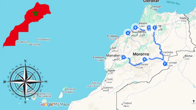 Map of Classic 8 Day Tour from Casablanca