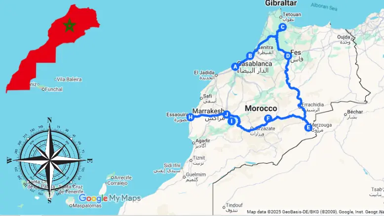 Map of 15 Day Morocco Grand Tour From Casablanca