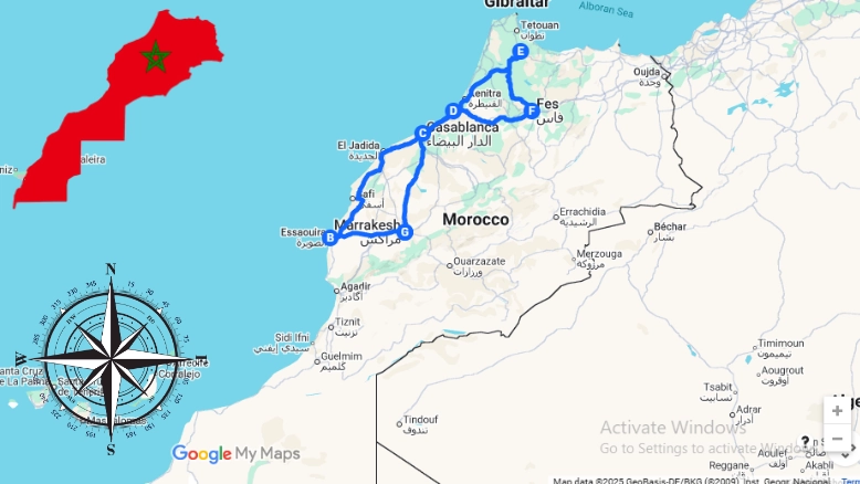 Map of 7 Days Morocco Tour from Marrakech
