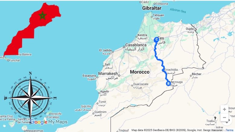 Map of 2 Day Desert Trip from Fes