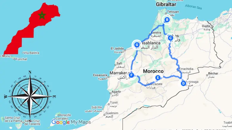 Map of 6 Day Morocco Express Tour From Casablanca