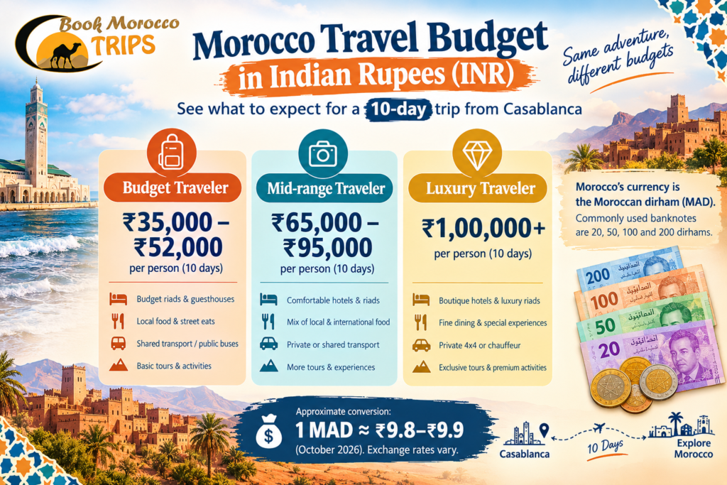   Alt text: Morocco trip cost from India in rupees, budget breakdown